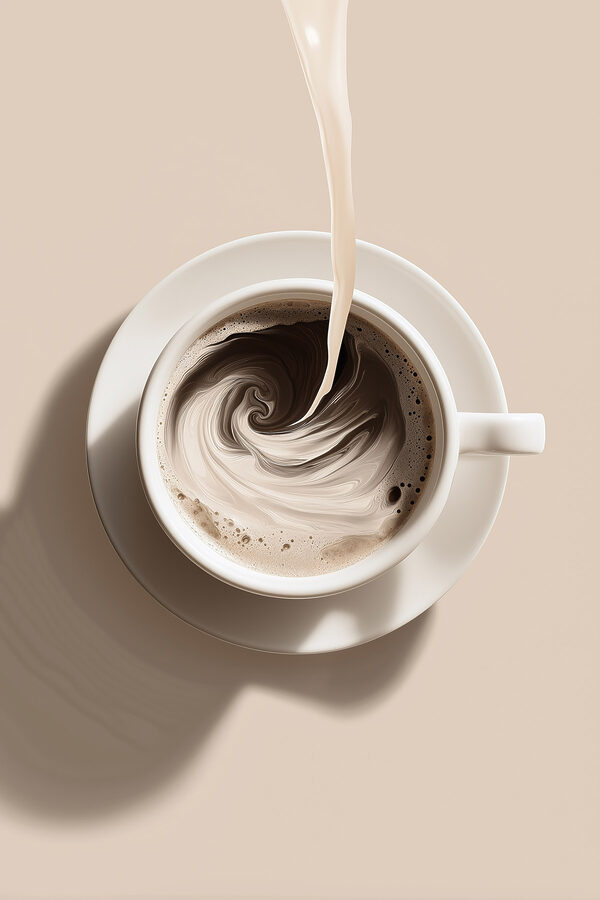Cup of coffee with milk pouring into it Cup of coffee with milk pouring into it