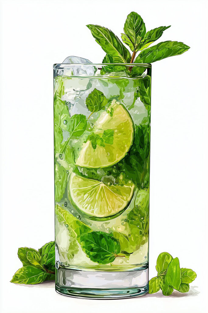 Glass with a drink and limes