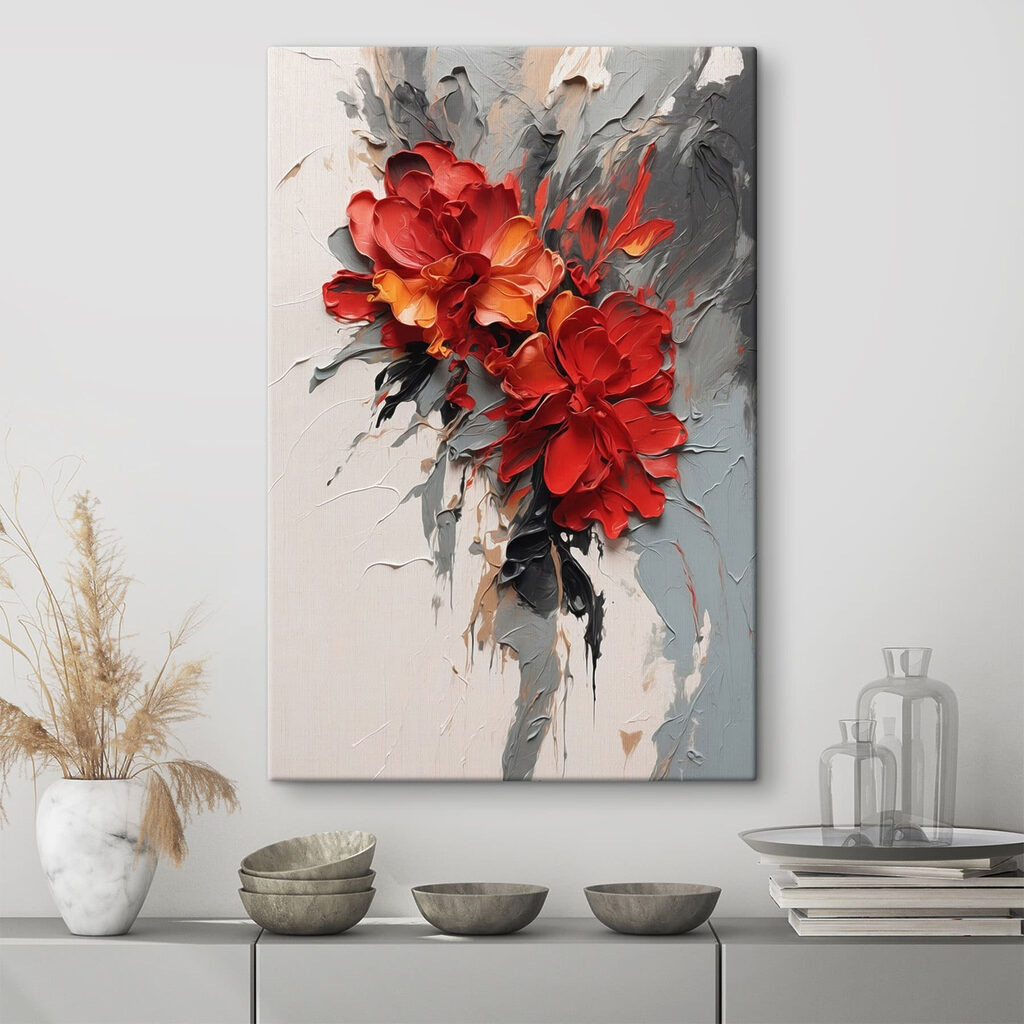 Painting of flowers on a white surface Painting of flowers on a white surface