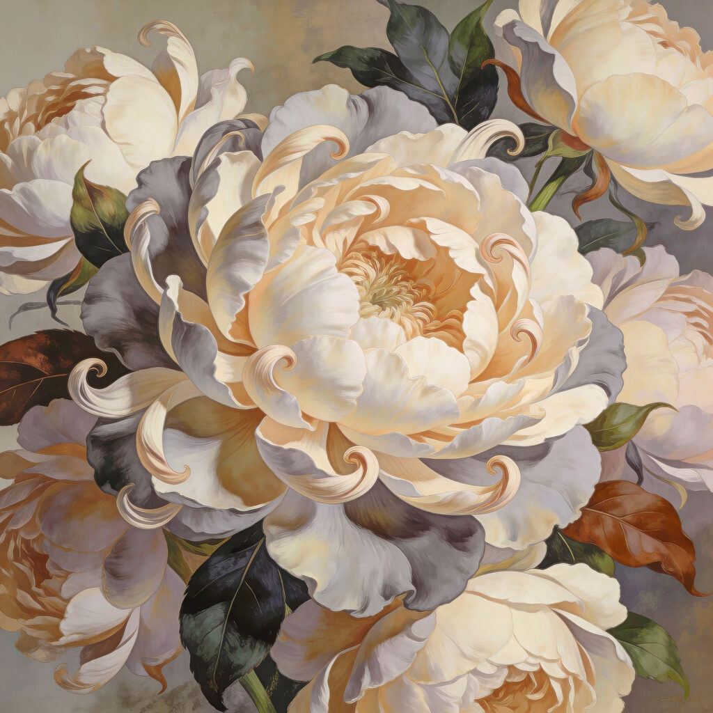Painting of flowers with leaves Painting of flowers with leaves