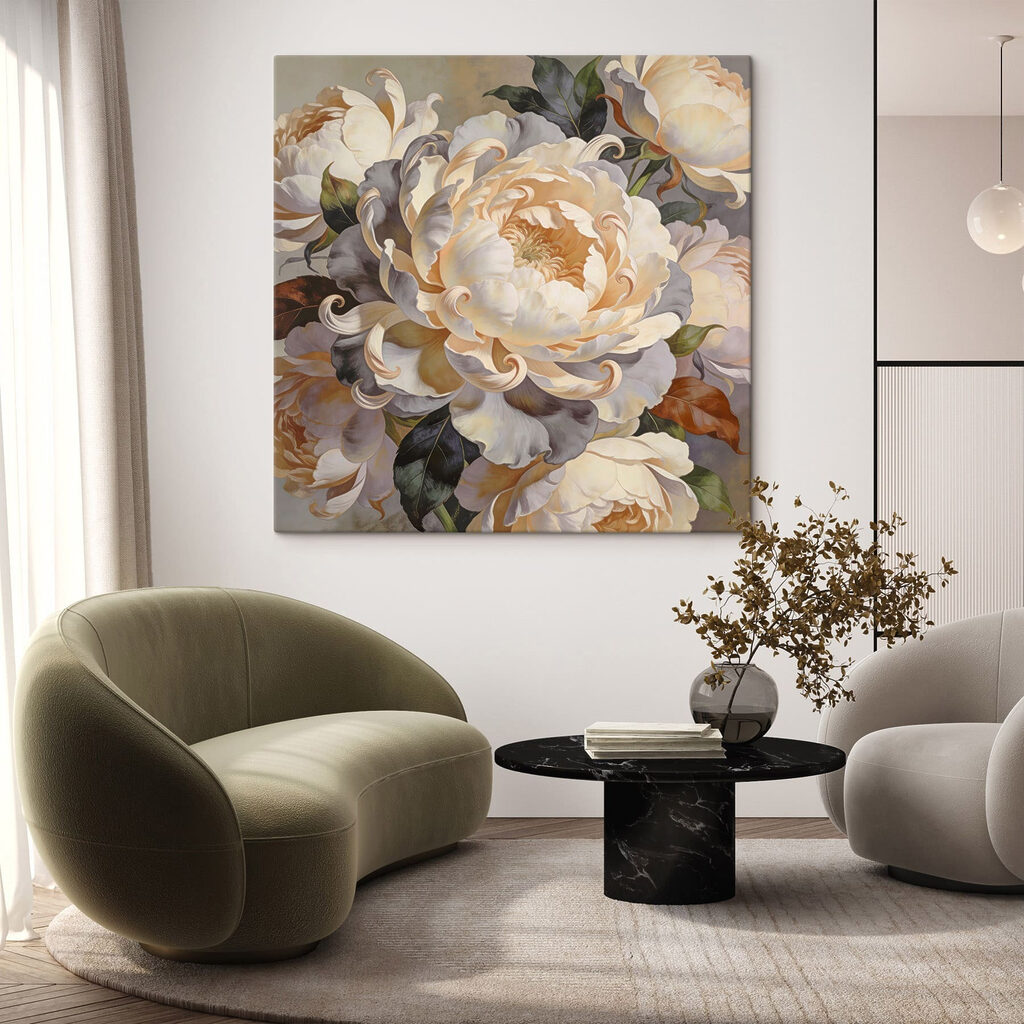 Painting of flowers with leaves Painting of flowers with leaves