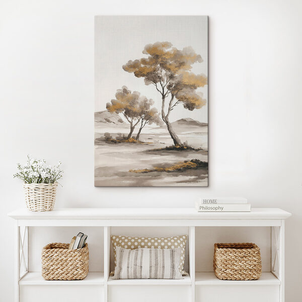 Painting of trees in a desert