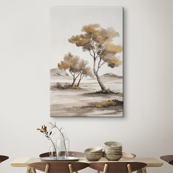 Painting of trees in a desert