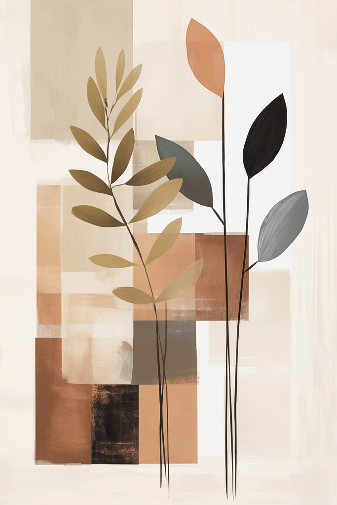 Painting of leaves and squares