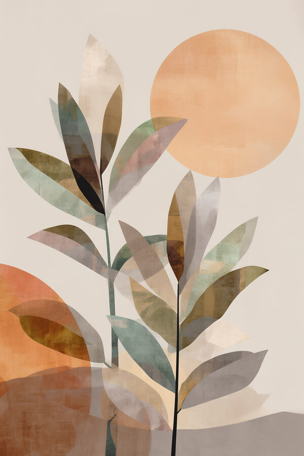 Painting of leaves and sun