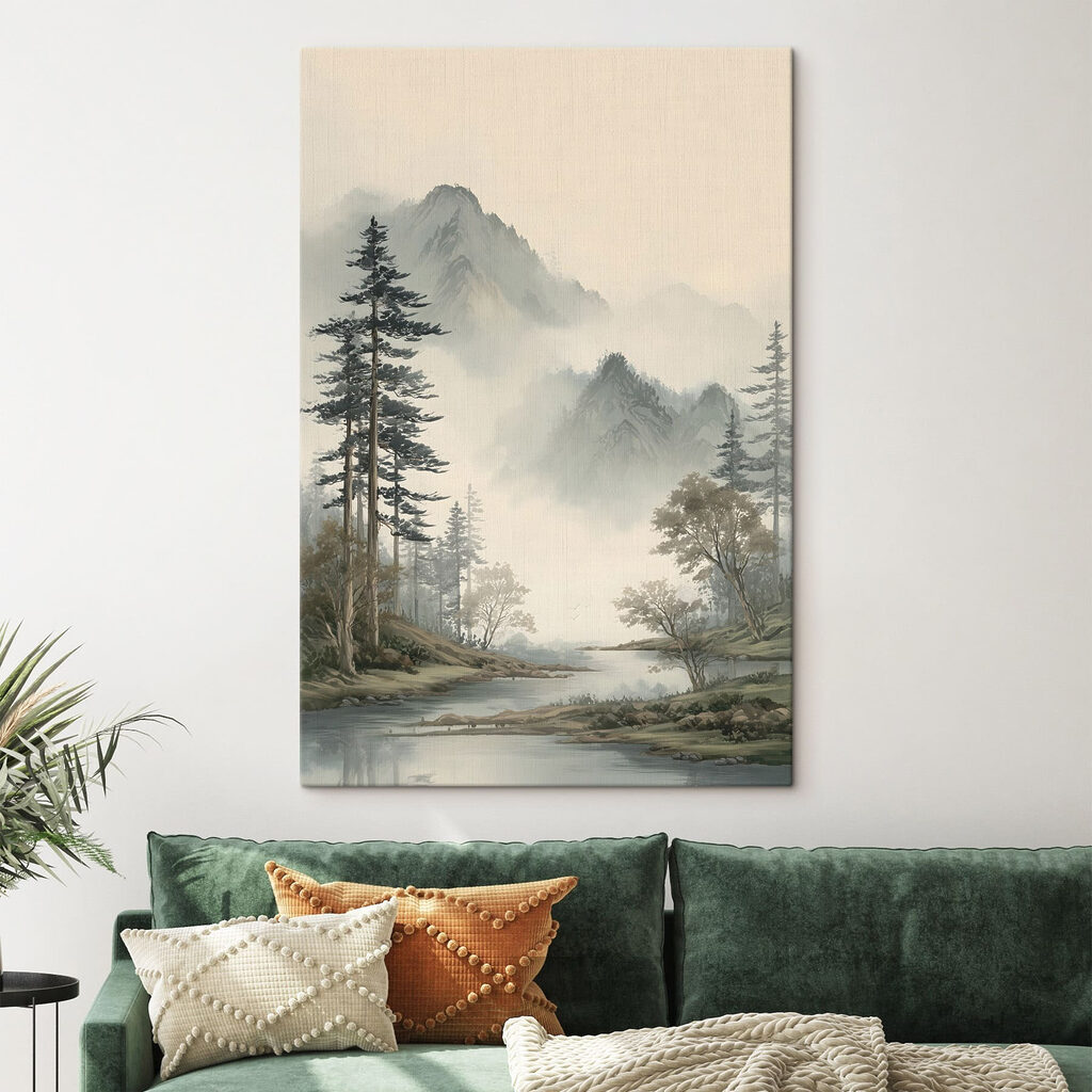 Landscape of a river with trees and mountains