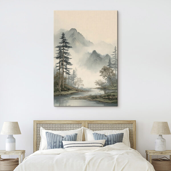 Landscape of a river with trees and mountains