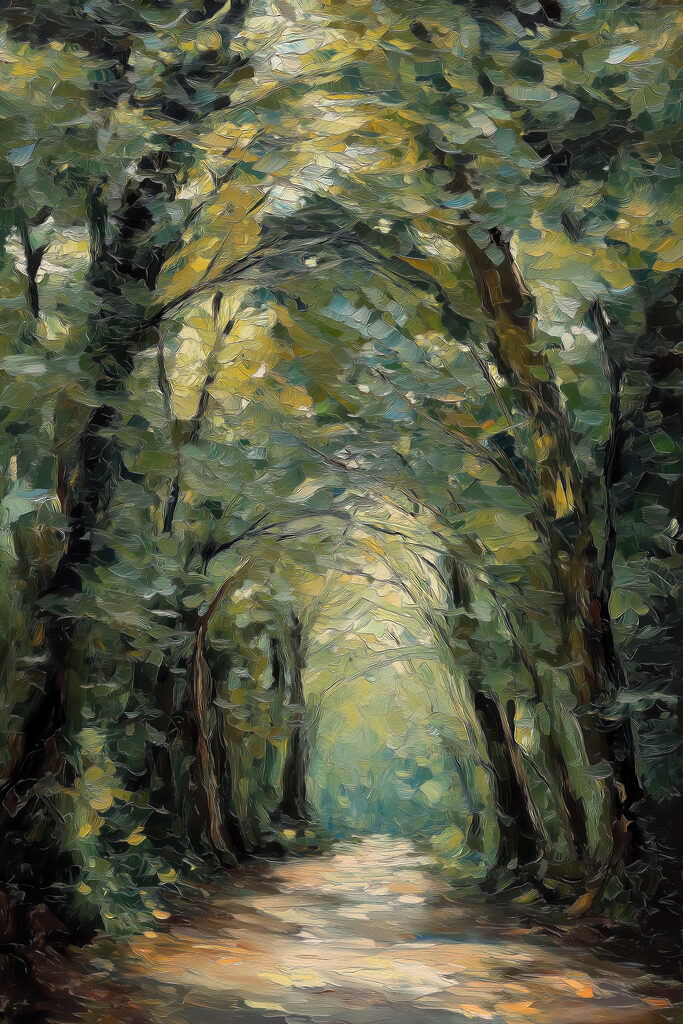 Painting of a path through a forest