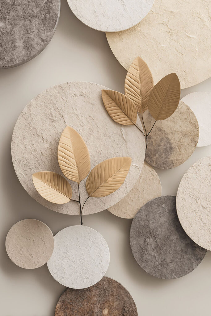 Group of circular objects with leaves Group of circular objects with leaves