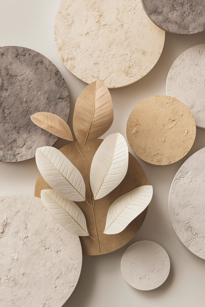 Group of round circular objects with leaves Group of round circular objects with leaves