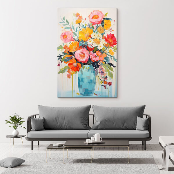 Painting of flowers in a blue vase Painting of flowers in a blue vase
