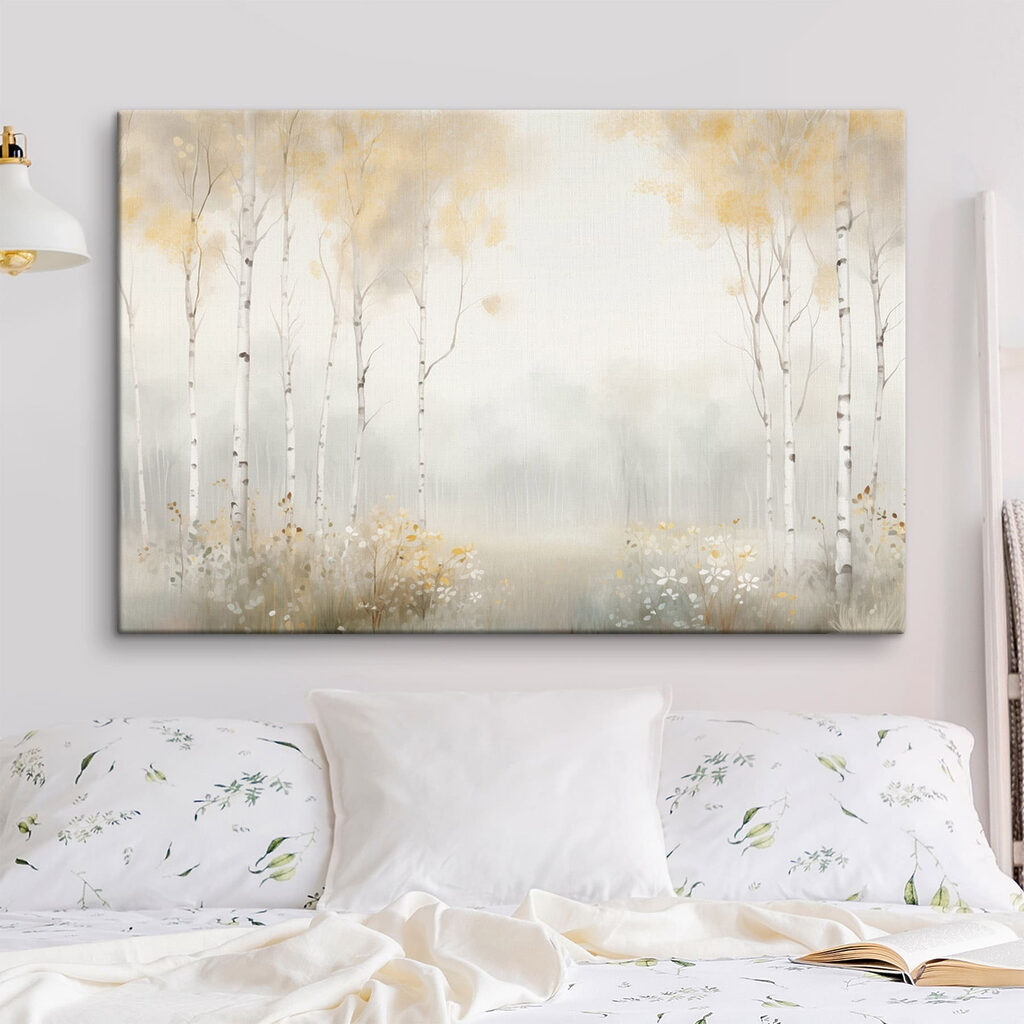 Painting of a forest with trees and flowers Painting of a forest with trees and flowers