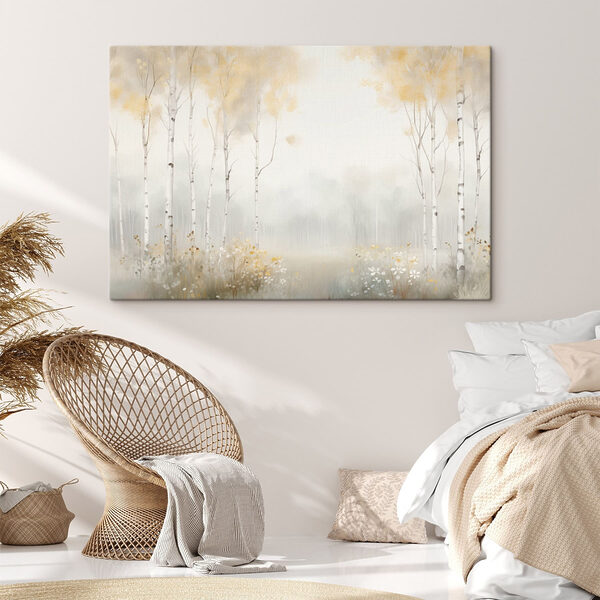 Painting of a forest with trees and flowers Painting of a forest with trees and flowers