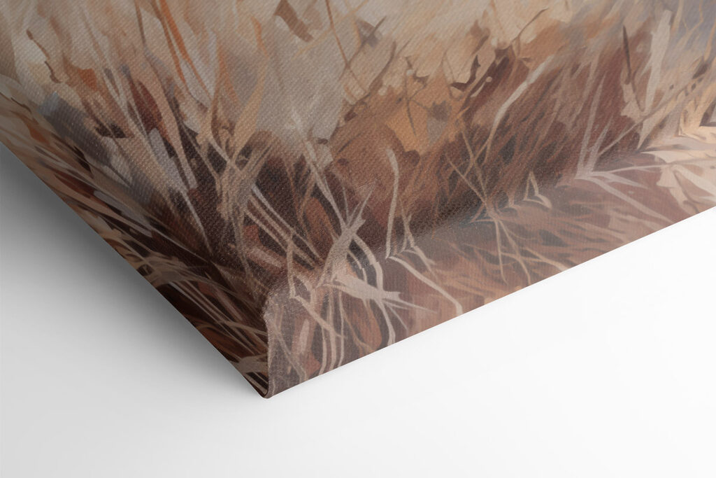 Watercolor painting of a field of grass and a body of water