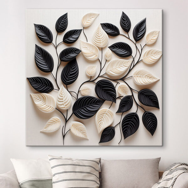 Black and white leaves on a white surface Black and white leaves on a white surface