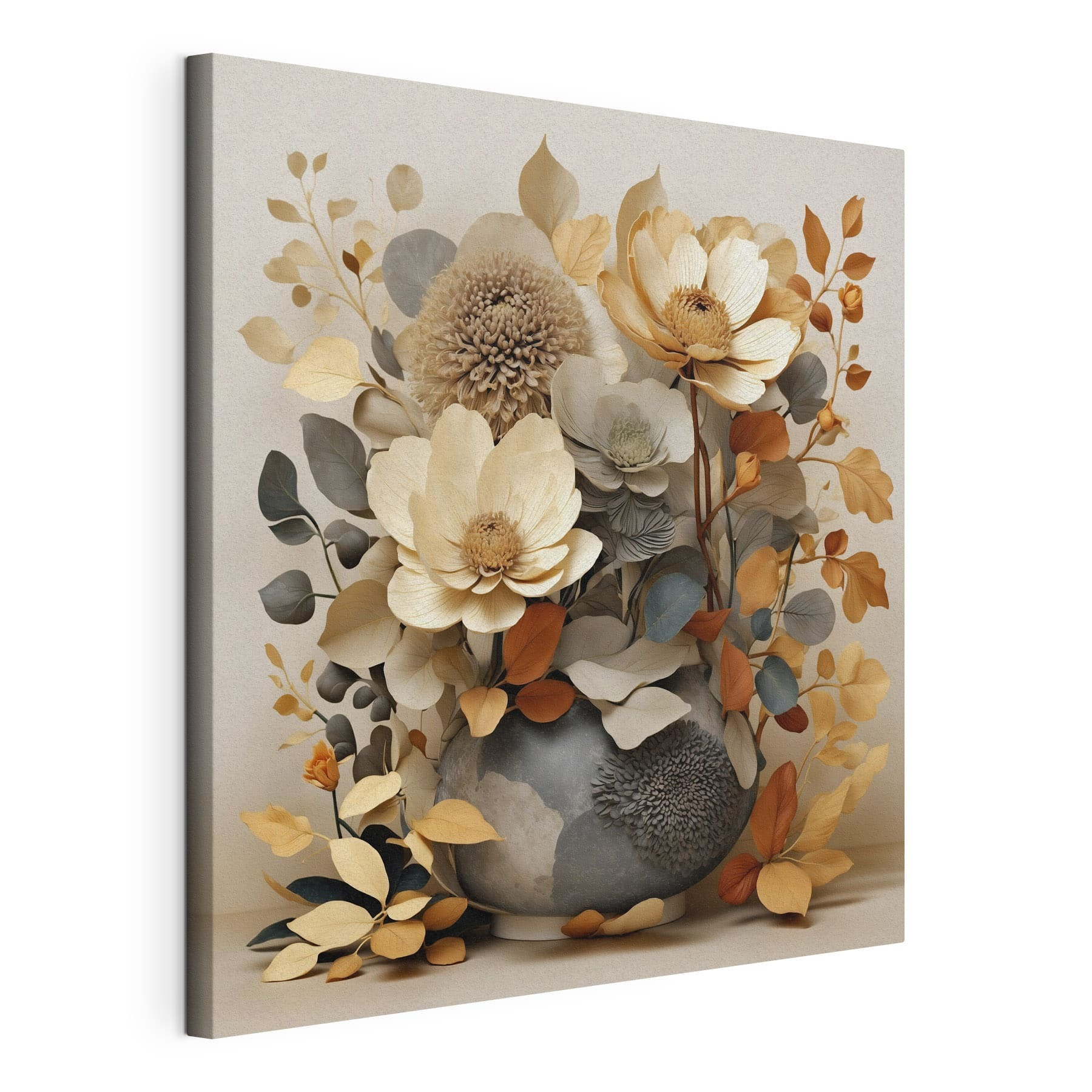 Vase with flowers and leaves