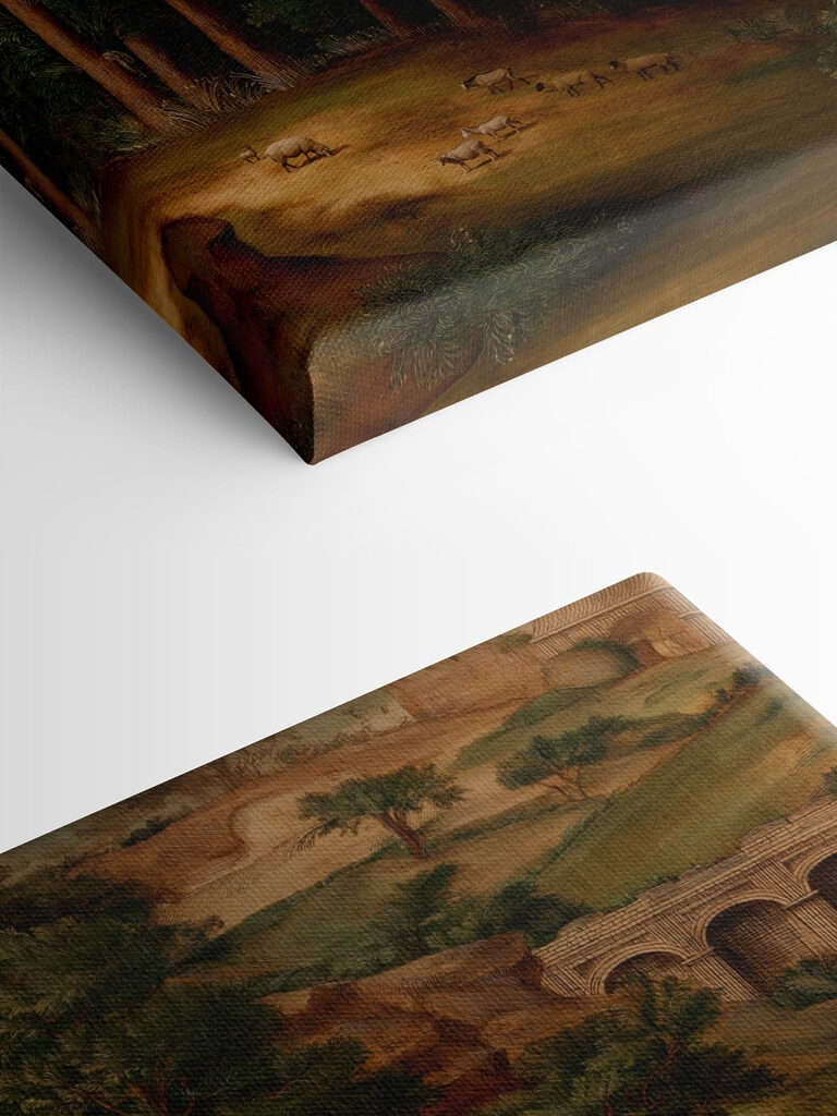 Painting of a landscape with trees and animals