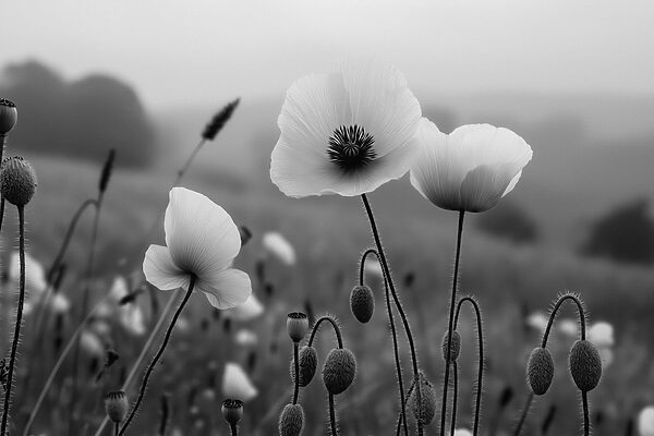 Delicate blooms in serene landscape