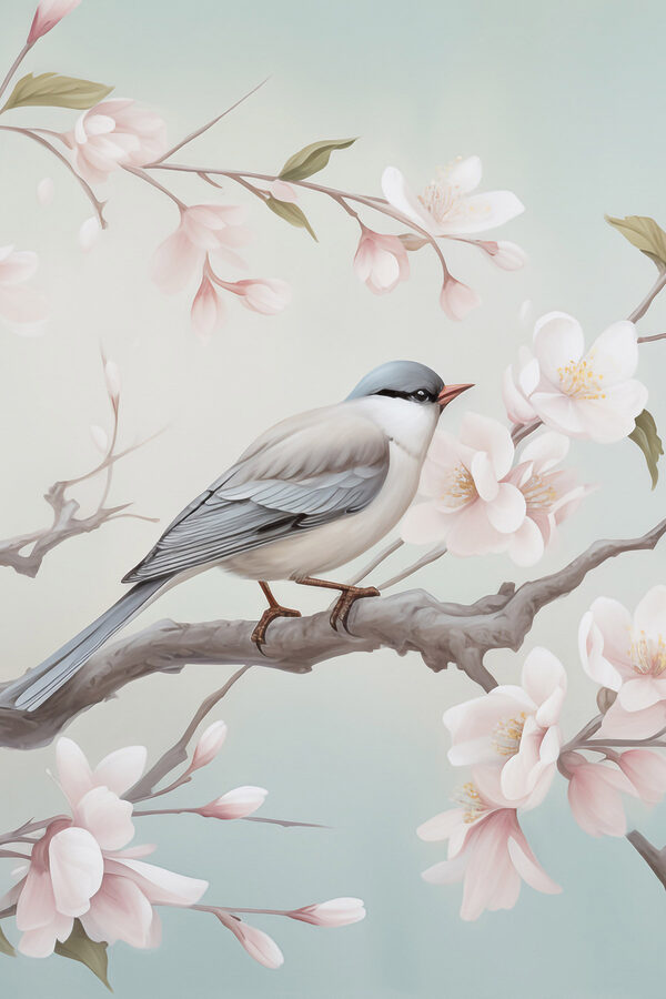 Bird on a branch with flowers
