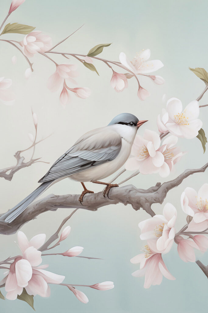 Bird on a branch with flowers