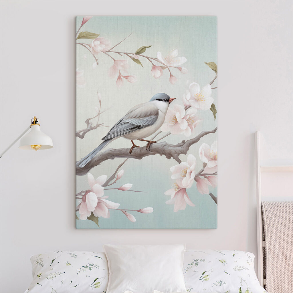 Bird on a branch with flowers