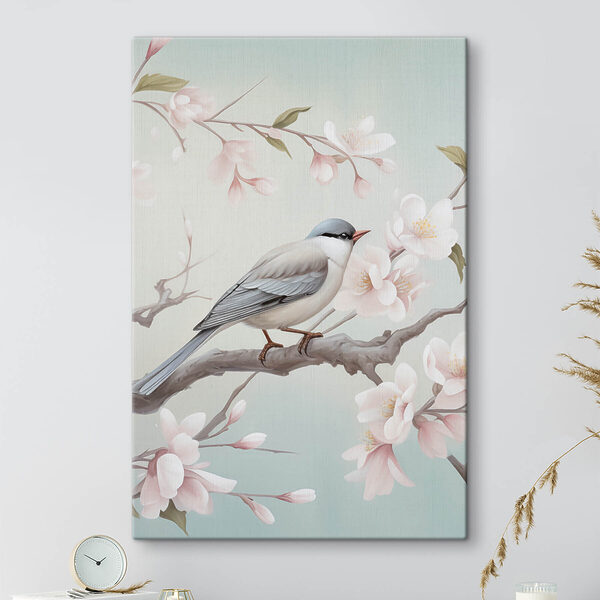 Bird on a branch with flowers