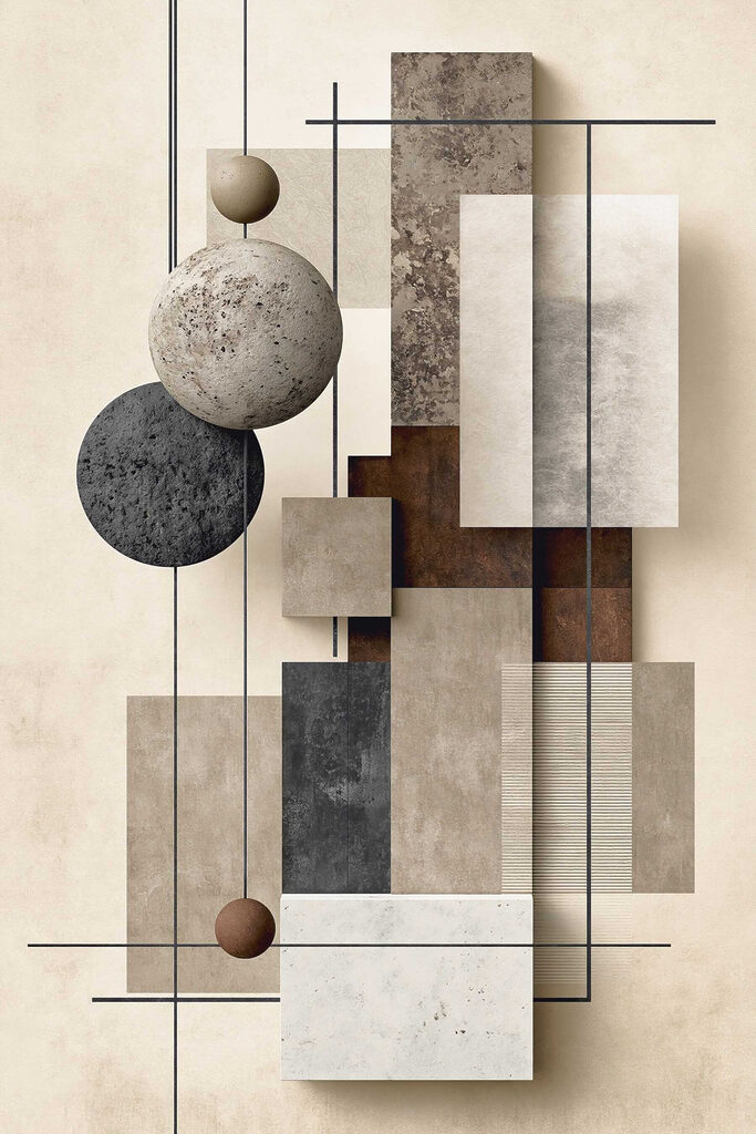 Wall art with different textures and circles