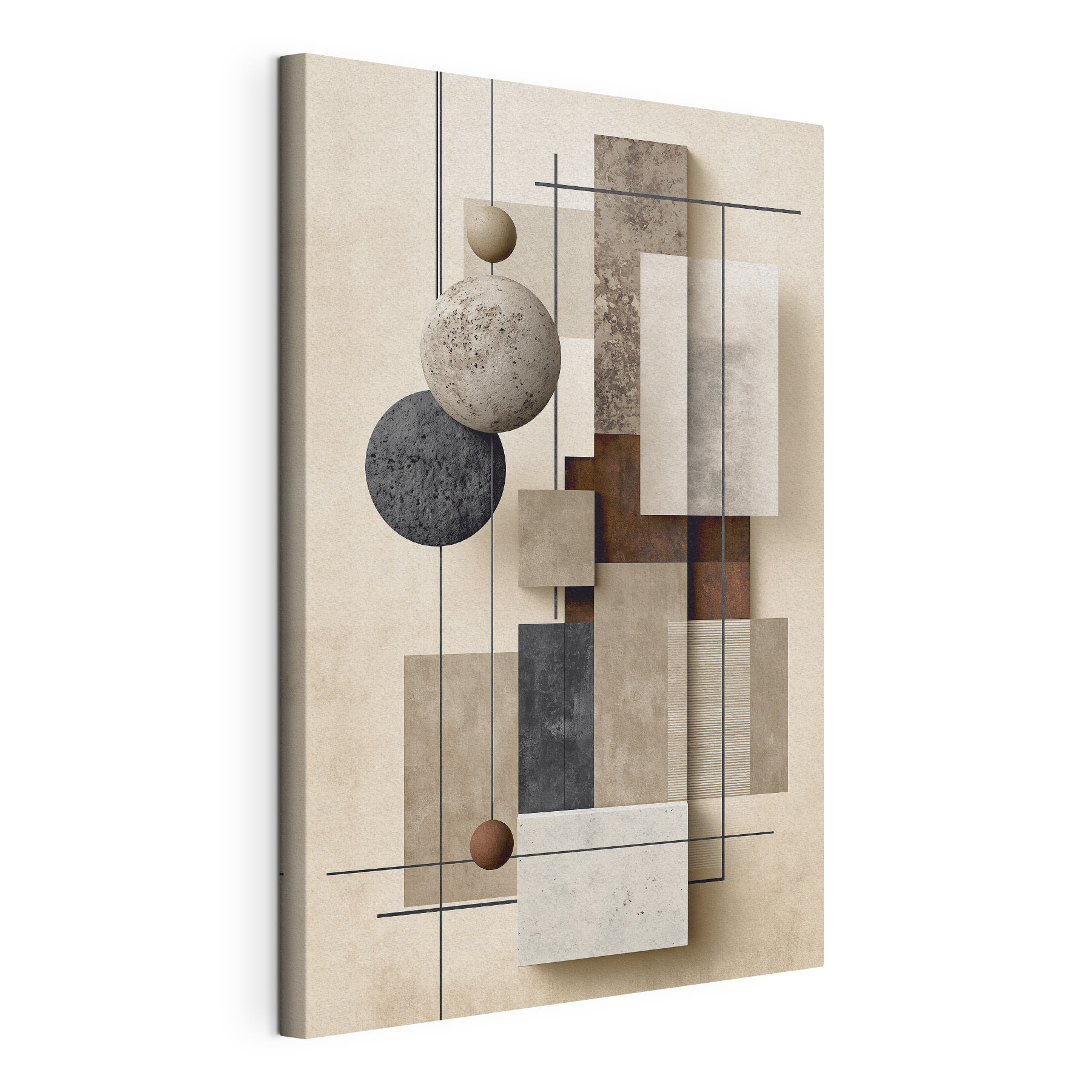 Wall art with different textures and circles