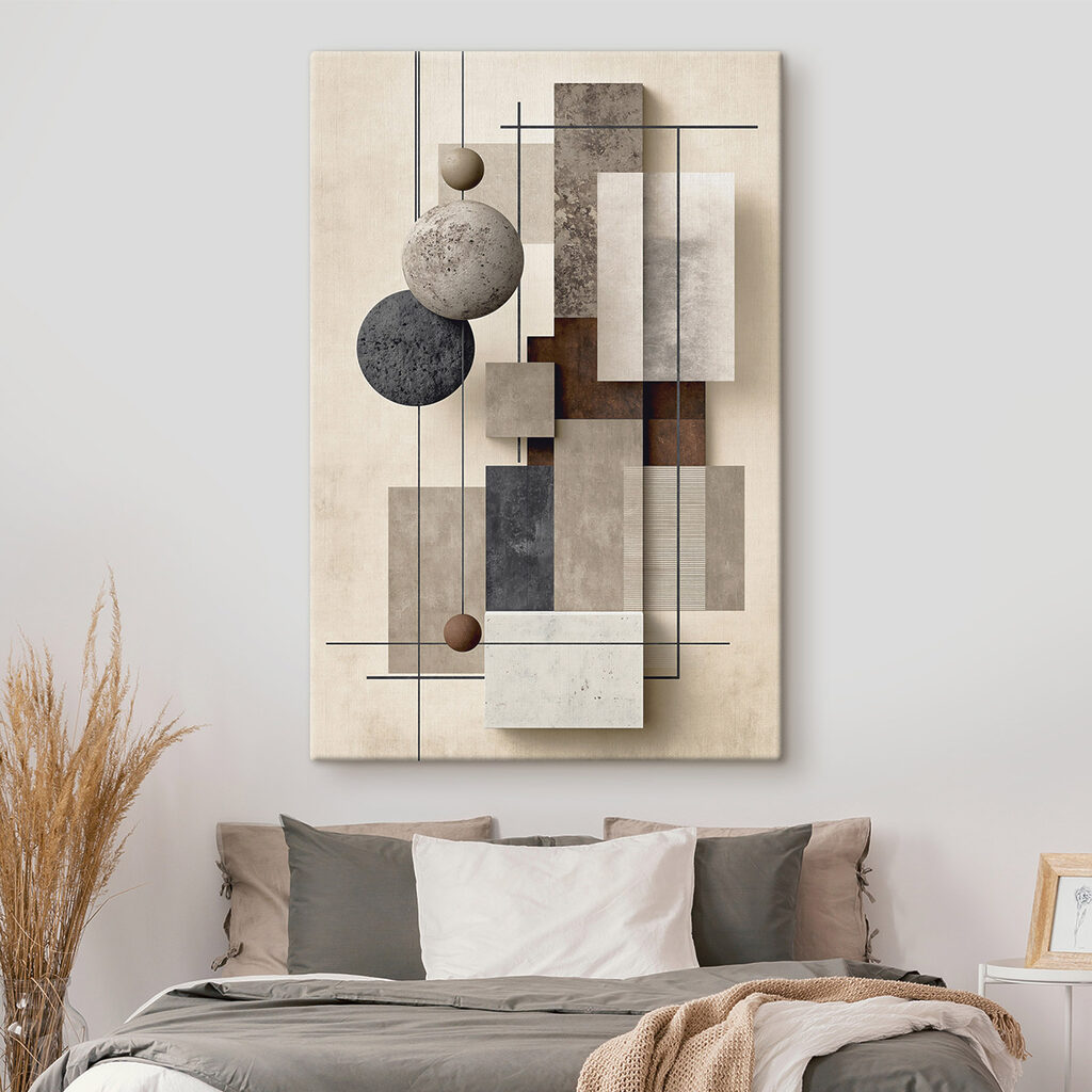 Wall art with different textures and circles