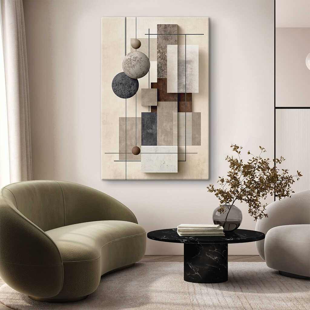 Wall art with different textures and circles