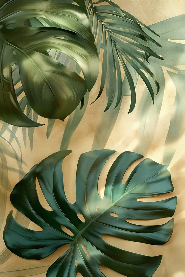 Group of leaves on a surface
