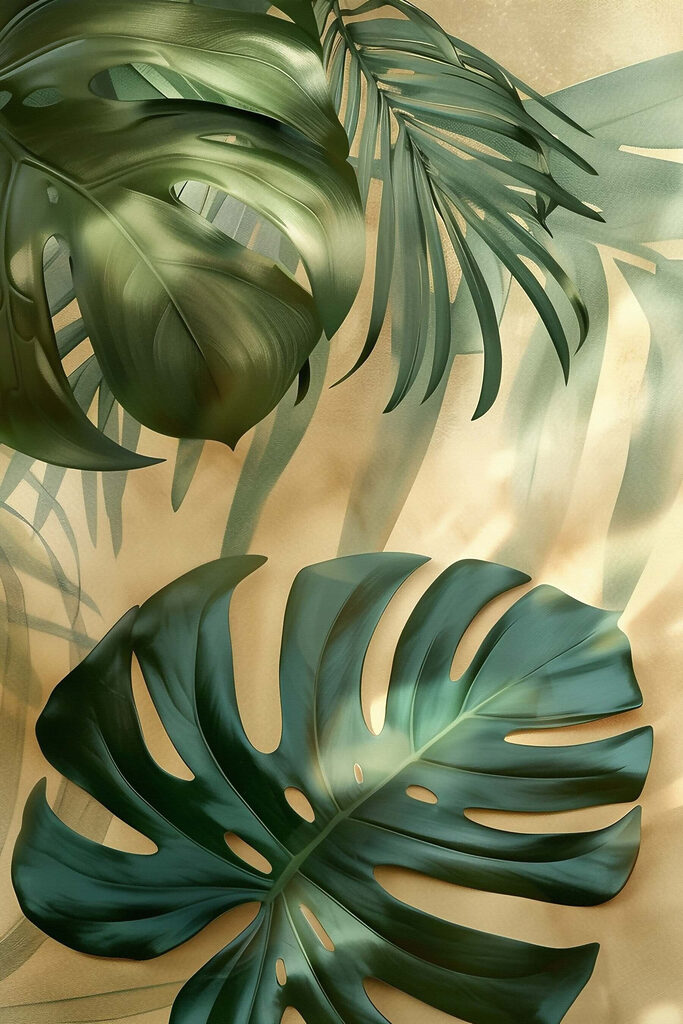 Group of leaves on a surface