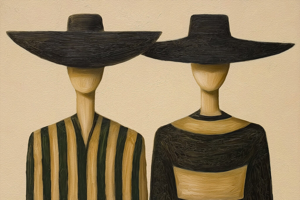 Couple of wooden mannequins wearing hats Couple of wooden mannequins wearing hats