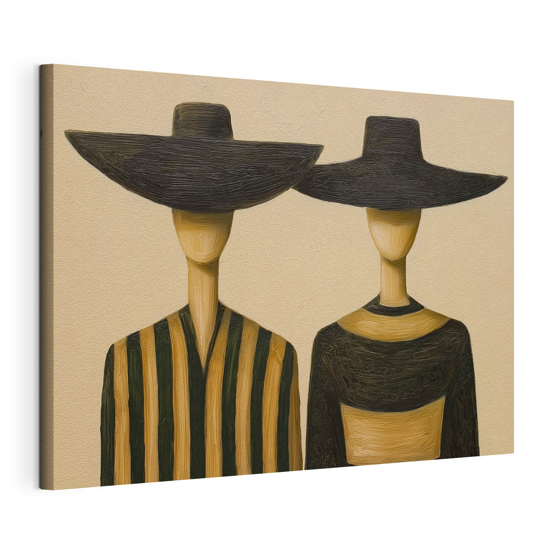 Couple of wooden mannequins wearing hats Couple of wooden mannequins wearing hats