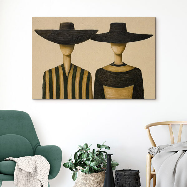 Couple of wooden mannequins wearing hats Couple of wooden mannequins wearing hats