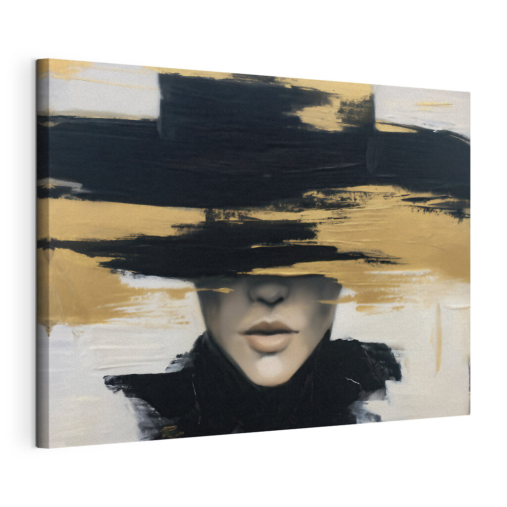 Painting of a woman with a hat over her eyes Painting of a woman with a hat over her eyes