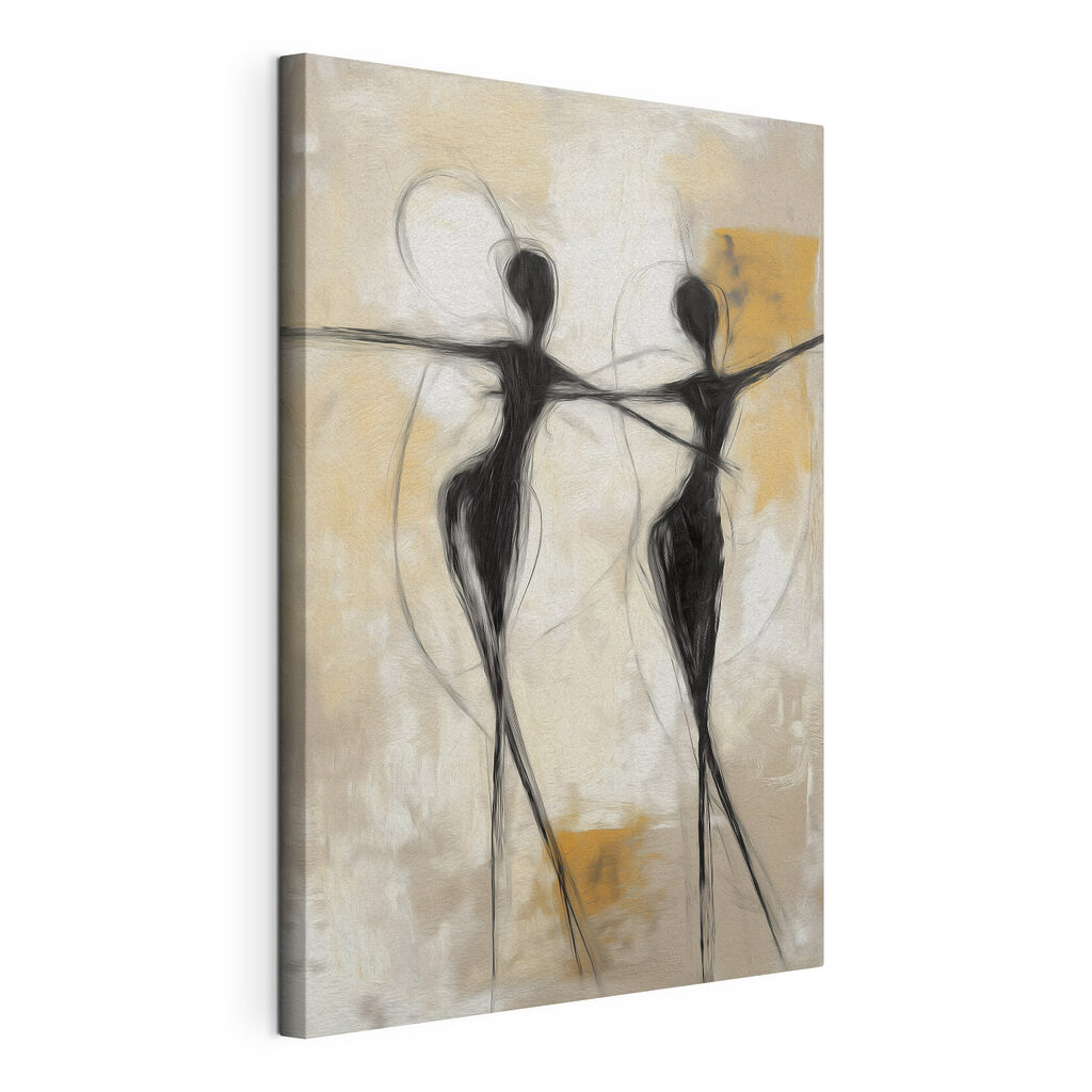 Black and white painting of two women dancing Black and white painting of two women dancing