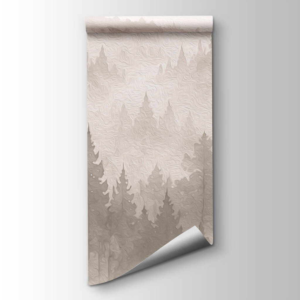 Foggy mountain landscape with trees and a river