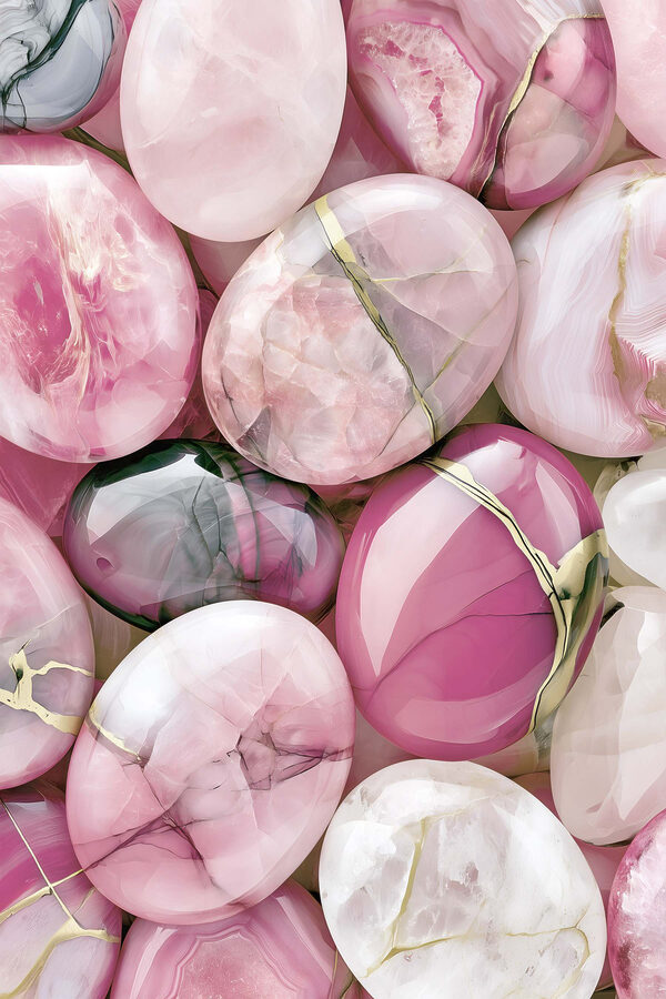 Group of pink and white oval shaped stones Group of pink and white oval shaped stones