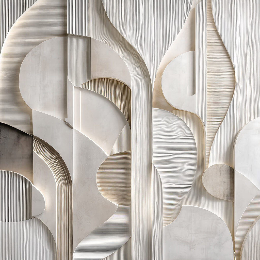 White wall with curved lines and curves White wall with curved lines and curves