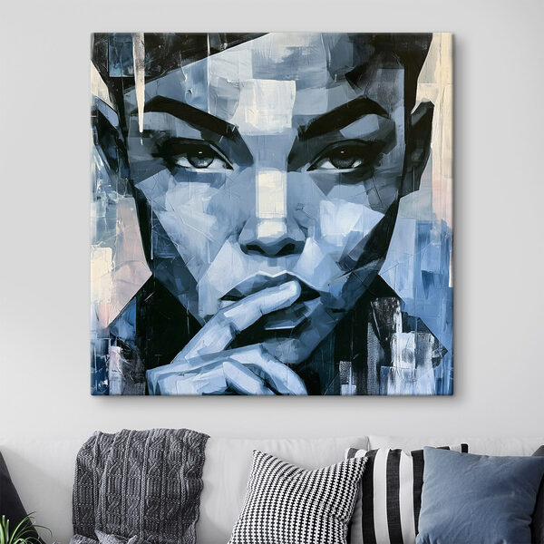 Painting of a woman with her finger on her mouth Painting of a woman with her finger on her mouth