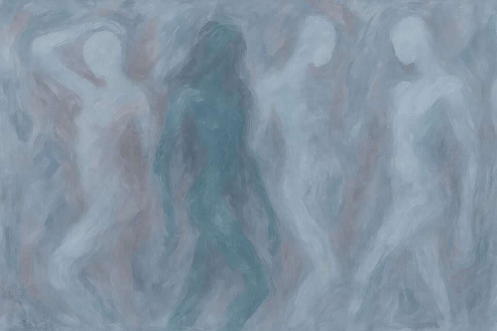 Group of people in a grey room Group of people in a grey room