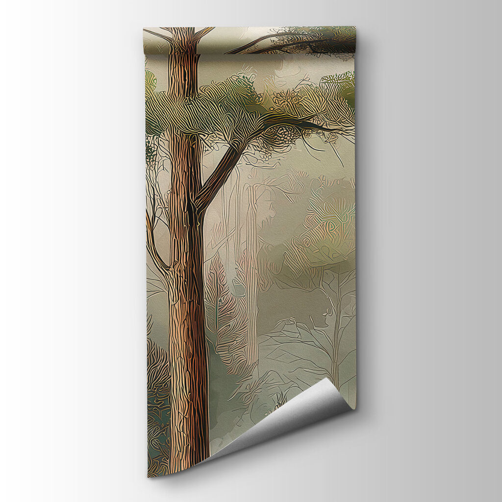 Group of trees in a foggy forest Group of trees in a foggy forest