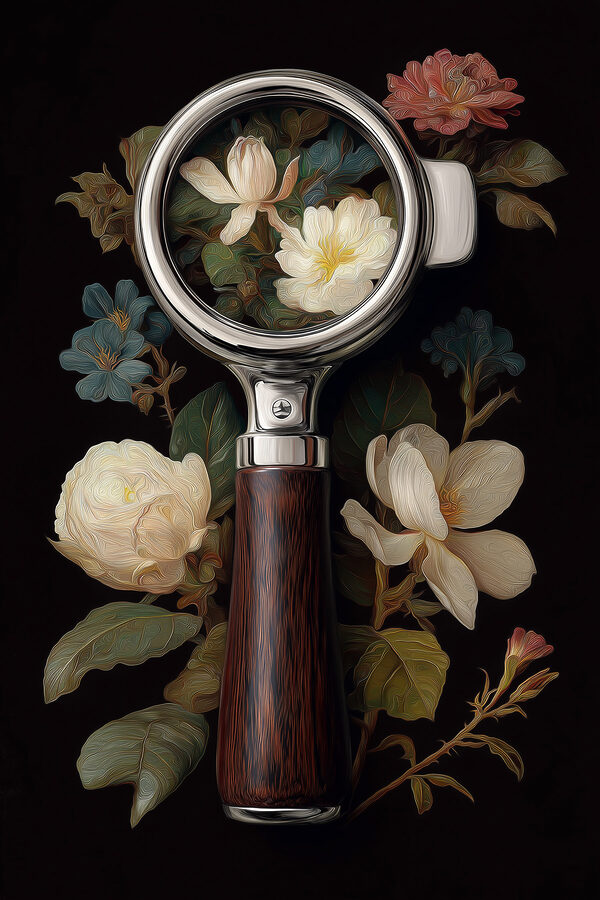 Magnifying glass with flowers