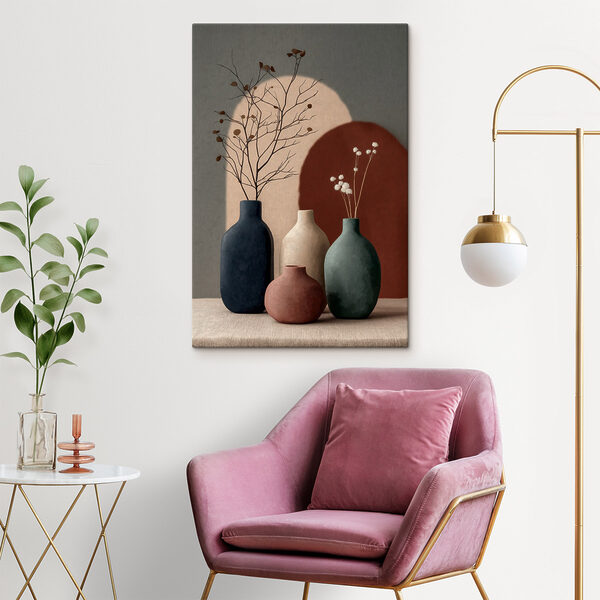 Group of vases with flowers in them