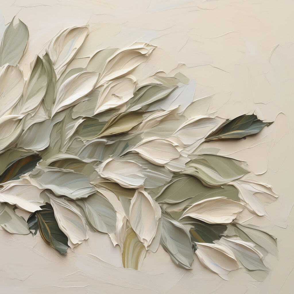 Painting of leaves on a white surface
