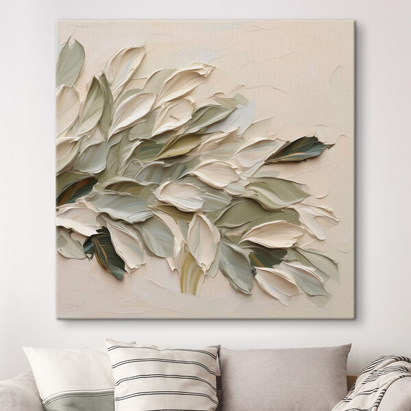Painting of leaves on a white surface