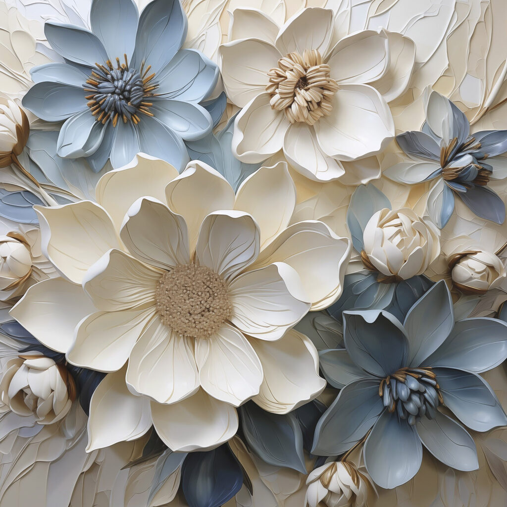 Group of white and blue flowers
