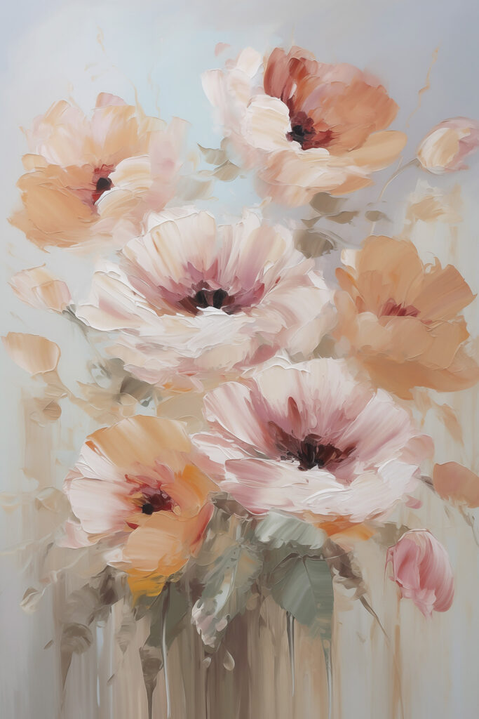 Painting of flowers on a white surface Painting of flowers on a white surface
