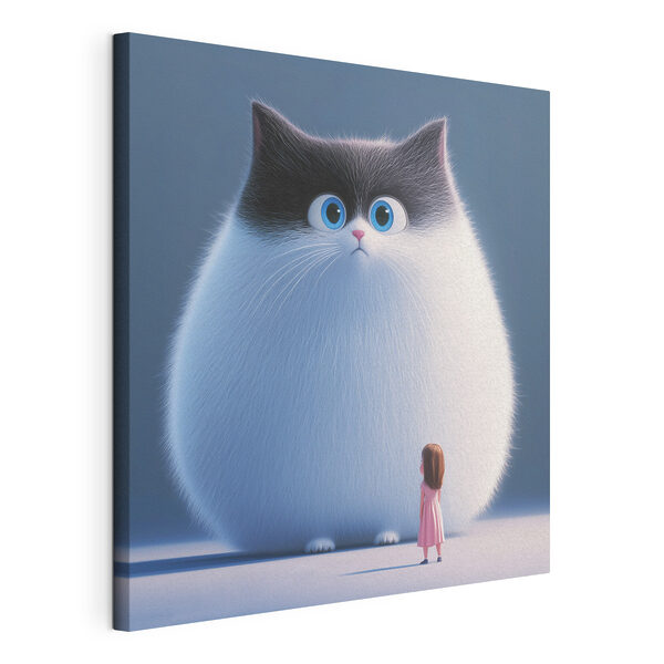 Cartoon of a cat looking at a little girl
